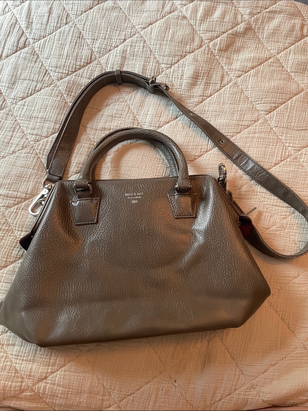 Matt & Nat Slate Gray Vegan Leather Satchel with Detachable Strap